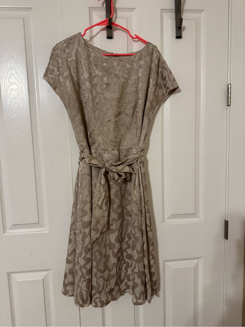 Anne Klein Taupe Floral Jacquard Dress with Waist Tie
